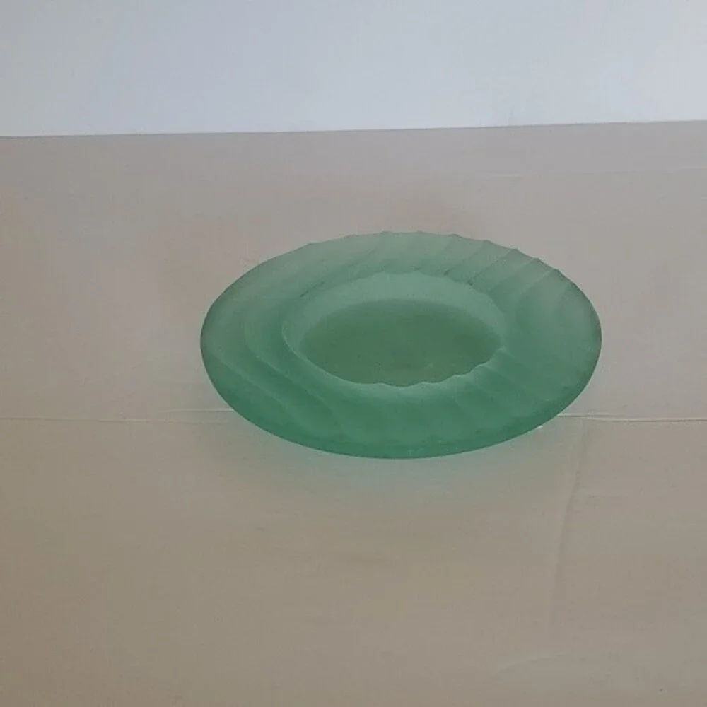 2 Dansk Art Glass Frosted Green Candle Holders Pair 6” | Scandinavian Modern
